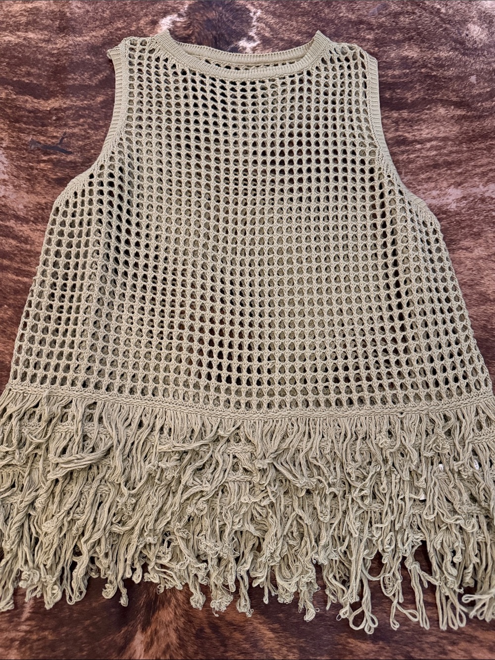 Olive Crochet Fringe Tank Top